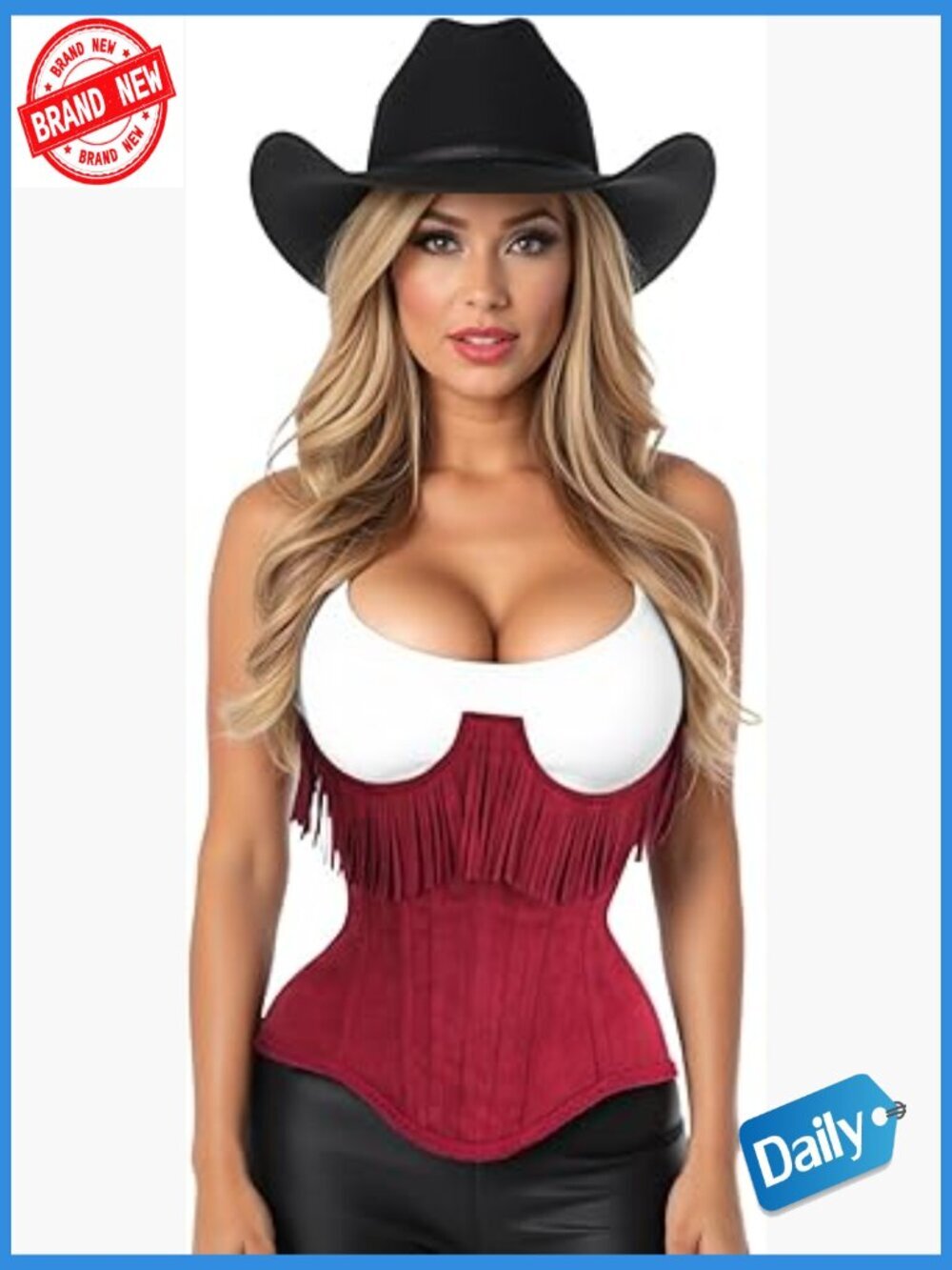 Suede Steel Boned Under Bust Corset Waist Cincher Fringe Top Western Plus Size